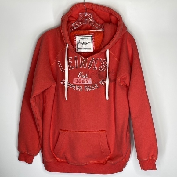 J. America Leinie's Leinenkugel Chippewa Falls, WI Hooded Sweatshirt Pink Large - Picture 1 of 4
